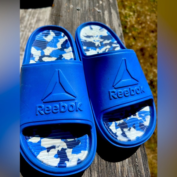 Reebok Blue White Women’s Rubber Non-Slip Slide Sandals Flip Flops - Picture 1 of 9